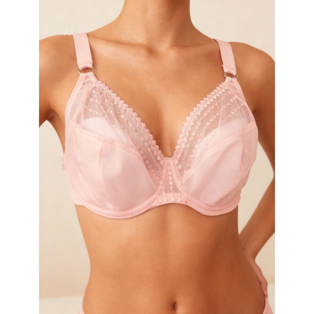 Elomi Matilda Women Bra Pearl Blush Pink Underwire Lace Sheer Romantic Coquette - Picture 2 of 7